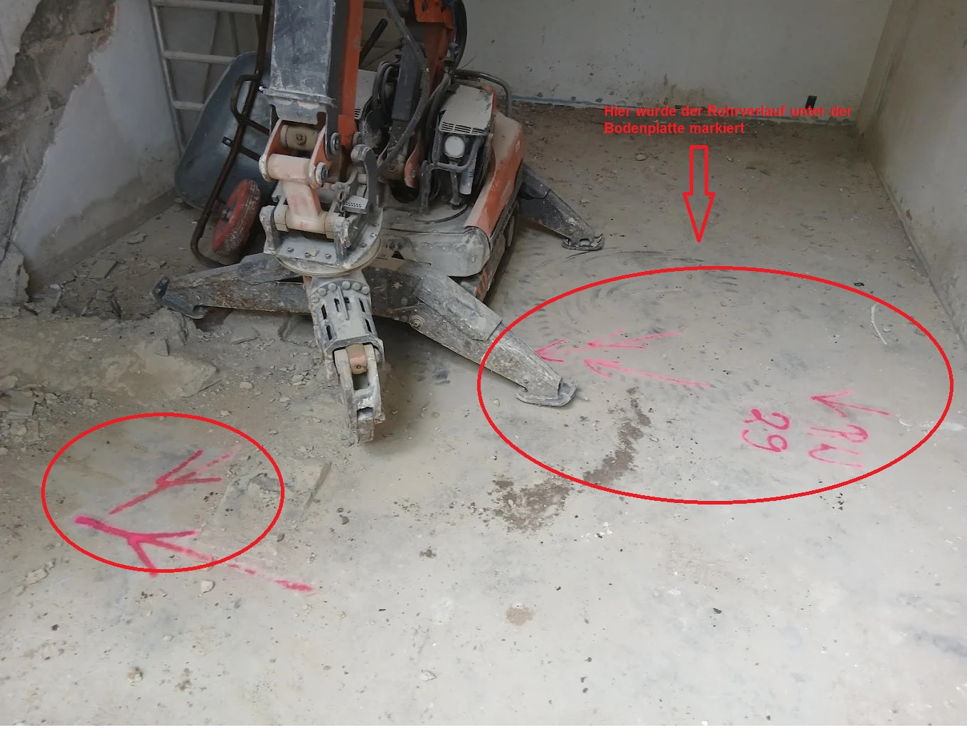 Rohrfindung/ Leitungsverlauf inkl. Markierung und Sattelitenbild mit Einzeichnung